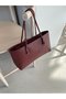 Nadi Tote Zippered Baguette Shoulder Bag with Woven Detail, Burgundy - 2