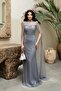 Grey Strapless Beading Cape Evening Dress