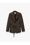 X Melis Ağazat - Long Sleeve Belted Blazer Jacket with Pockets - 4