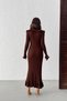 Women's Brown Elegant Long Knit Dress with Sleeve Button and Ruffle Details (New Color) - 4
