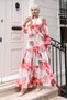 Women's Patterned Long Hijab Dress 1319 - Pomegranate - 4