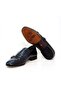 Dark Blue Color Laceless Genuine Leather Men's Shoes - 3
