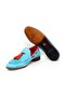 Turquoise Color Laceless Genuine Leather Suede Men's Shoes - 3