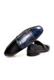 Dark Blue Color Laceless Genuine Leather Men's Shoes - 2