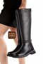 Black Genuine Leather Heelless Casual Women's Boots Vildo