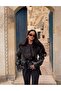 Women's Fur Collar Belted Leather Jacket Premium Quality Black - 4