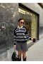 Women's Polo Neck Buttoned Striped Sweater - 6