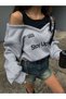 Women's Strappy Crop Detailed Off-Shoulder Crop Sweatshirt Hoodie