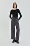 Knitted Elastic Waist Wide Leg Trousers Smoked - 2