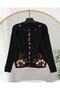 Floral Embroidered Pearl Buttoned Cardigan - 5