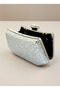 Silver Color Stone Chain Detailed Chain Handle Women's Evening Dress Bag - 4