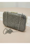 Platinum Color Crystal Stone Women's Evening Dress Bag - 2