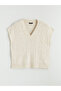 Ecru V-Neck Self-Patterned Oversized Women's Knitwear Sweater - 5