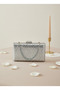 Silver Gray Crystal Stone Chain Handle Women's Evening Dress Bag - 5
