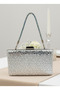 Silver Gray Crystal Stone Chain Handle Women's Evening Dress Bag - 3
