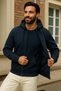 Men's Winter Navy Blue Oversized Long Cardigan Sweatshirt - 3