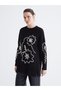 Black Crew Neck Floral Embroidered Women's Knit Sweater from Plus-Store
