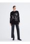 Black Crew Neck Floral Embroidered Women's Knit Sweater from Plus-Store - 2