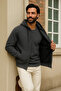 Men's Winter Anthracite Oversized Long Cardigan Sweatshirt - 4
