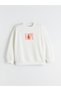 Alita City Lcw Kids White Oval Collar Supergirl Printed Girls' Sweatshirt with a Difference