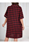 Women's Plus Size Checked Button Up Short Sleeve Knee Length Shirt Nightdress - 5