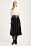 Velvet 2-Pocket Belted Pleated Skirt