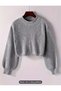 Thessaloniki Thick Knit Oversized Balloon Sleeve Look Crew Neck Winter Women's Knitwear Sweater Gray