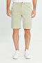 Regular Fit Normal Cut Elastic Waist Detailed Pale Green Cotton Stretch Chino Shorts - 3