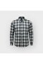 Regular Fit Winter Long Sleeve Buttoned Collar Plaid Gray Navy Blue Shirt 3872L - 4