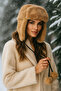 Women's Hat with Headphones and Fur Pompom (Camel) - 3
