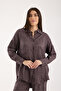 Women's Printed and Textured Shirt - Loose Long Shirt - 5