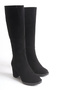 Black Suede Women's Boots Thick Heeled Platform Zippered Below-The-Knee Boots Seli - 5