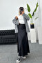 Black Satin Fabric Elastic Waist Long A-Line Skirt 91 cm