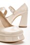 Women's Beige Patent Leather Special Design Platform Heeled Shoes - 3