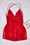 Kırmızı Saten Dantel ve Yırtmaç Detaylı İp Askılı Dokuma Babydoll/Fantezi Gecelik THMSS25CY00001 - 5
