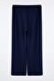 Koyu Mavi Nervür Detaylı Wide Leg/Geniş Paça Büyük Beden Eşofman Altı TBBAW26AJ00005 - 7