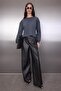 Antrasit Kalın İçi Polarlı Bisiklet Yaka Crop Örme Sweatshirt TWOAW26SW00093 - 2
