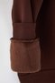 Brown Oversized /Wide Fit Velvet Slogan Zippered Knitted Sweatshirt with Fleece Inside Twoaw26Sw00228 - 8
