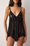 Siyah Tül Kurdele/Fiyonk ve Dantel Detaylı Kapsız Külotlu Babydoll/Fantezi Gecelik THMAW26LL00007 - 3