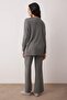 Anthracite Cotton Blend Slit Ribbed Knitted Pajama Set Thmaw26Pt00223 - 4