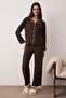 Kahverengi Biyeli Viskon Dokuma Pijama Takımı THMAW26PT00088 - 2