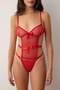 Kırmızı Fileli Kurdele/ Fiyonklu Kapsız Külotlu Fantezi Body THMAW26BD00006 - 4