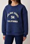 Lacivert Oversize/Geniş Kalıp Baskılı Yıkamalı Kalın İçi Polarlı  Örme Sweatshirt TWOAW26SW00249 - 3