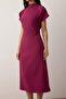 Koyu Mor Düz A Kesim Büzgü / Drape Midi  Dokuma Elbise TWOAW25EL00393 - 3