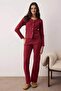 Bordo Pamuklu Hırka Fırçalı Yumuşak Tuşe Fitilli Örme Pijama Takımı THMAW26PT00216