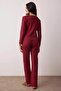 Bordo Pamuklu Hırka Fırçalı Yumuşak Tuşe Fitilli Örme Pijama Takımı THMAW26PT00216 - 4