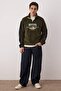 Haki Unisex Oversize/Geniş Kesim Dik Yaka Şehir Nakış Anti-pilling Polar Sweatshirt TMNAW24SW00034
