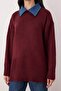 Bordo Denim Yaka Garnili Yumuşak Dokulu Triko Kazak TWOAW26KZ00278 - 3