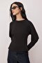 Siyah Kalın Şardonsuz Belden Oturmalı Bisiklet Yaka Örme Sweatshirt TWOAW26SW00068