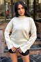 Ecru Soft Textured Ribbed Detailed Crew Neck Casual Knit Sweater
